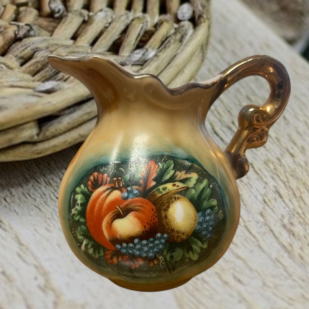 Vintage Porcelain Enesco Floral Pitcher in Fall Harvest
